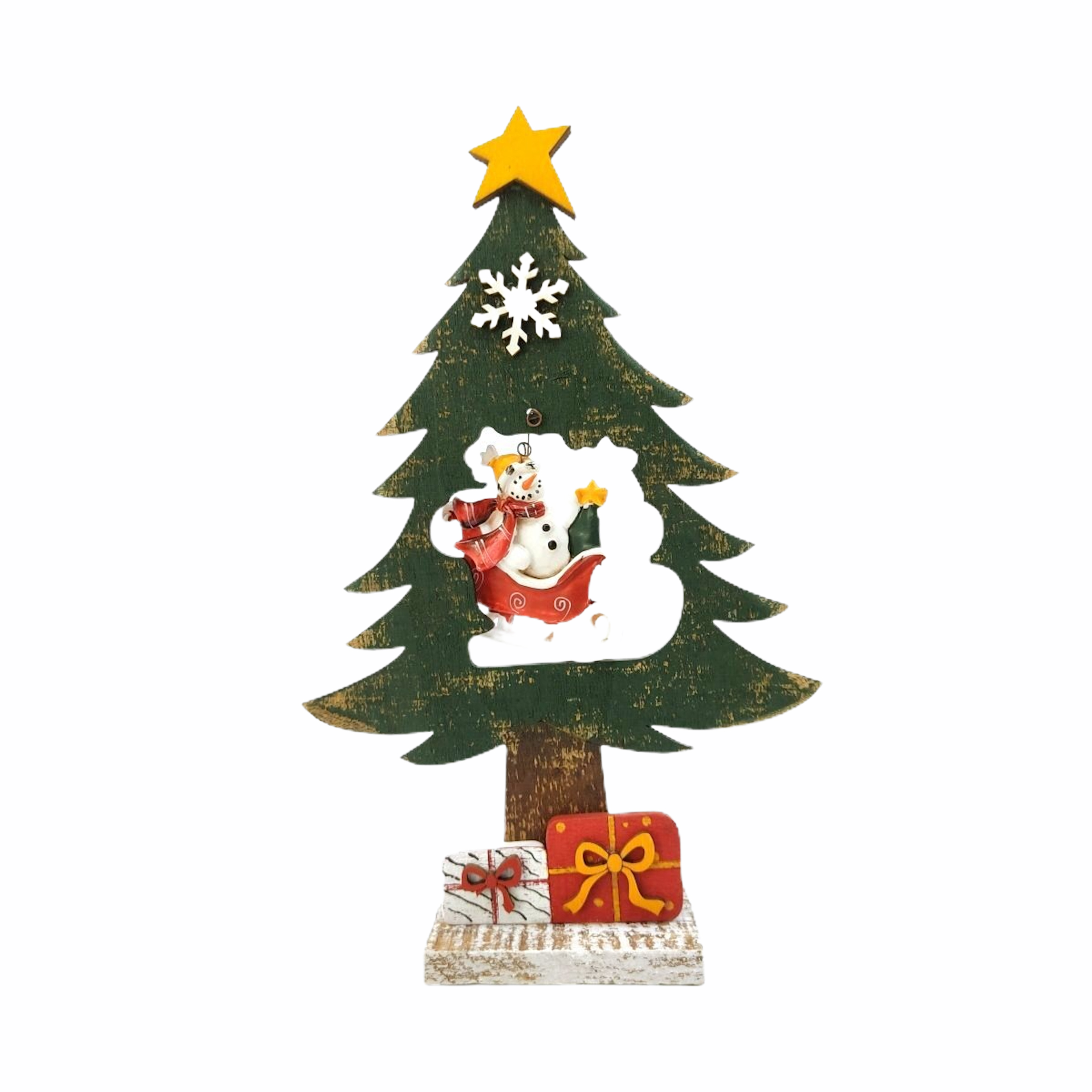 Χριστουγεννιάτικο Επιτραπέζιο Διακοσμητικό Δεντράκι Άη Βασίλης/ Χιονάνθρωπος 25x15cm