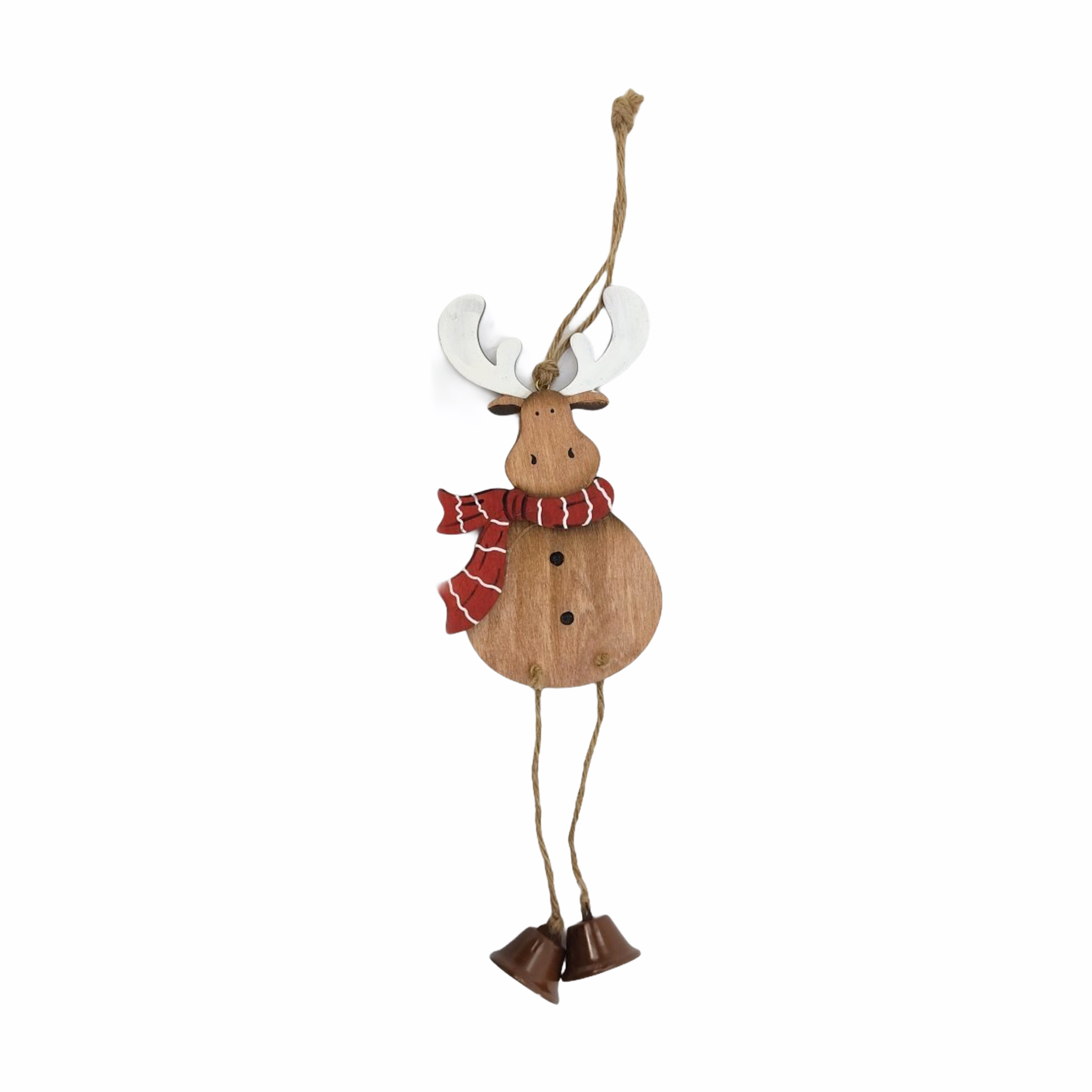 Χριστουγεννιάτικο Κρεμαστό Ξύλινος Τάρανδος Κουδουνάκια 30x10cm