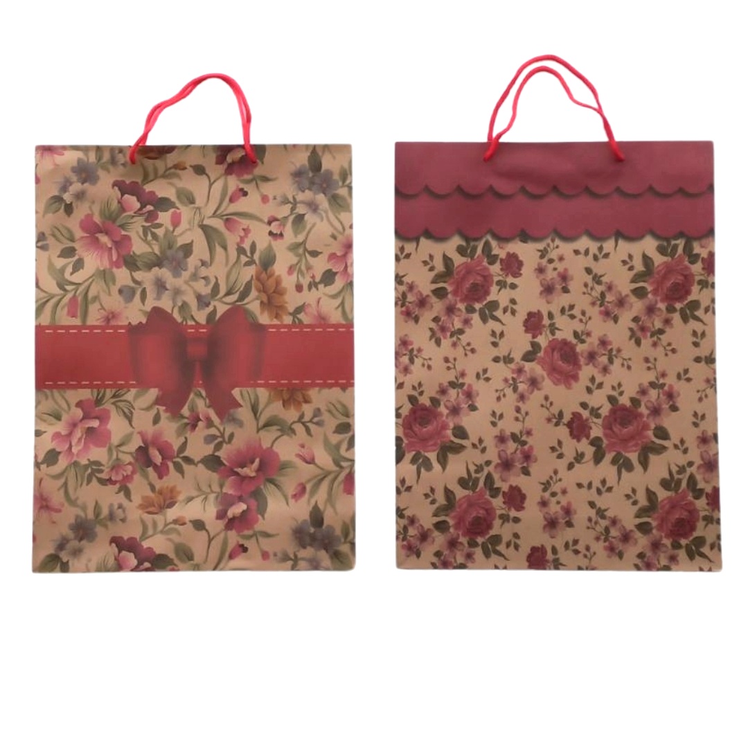 Τσάντα Δώρου Μπορντό-Μπέζ Λουλούδια Διάφορα Σχέδια 24x8x33cm