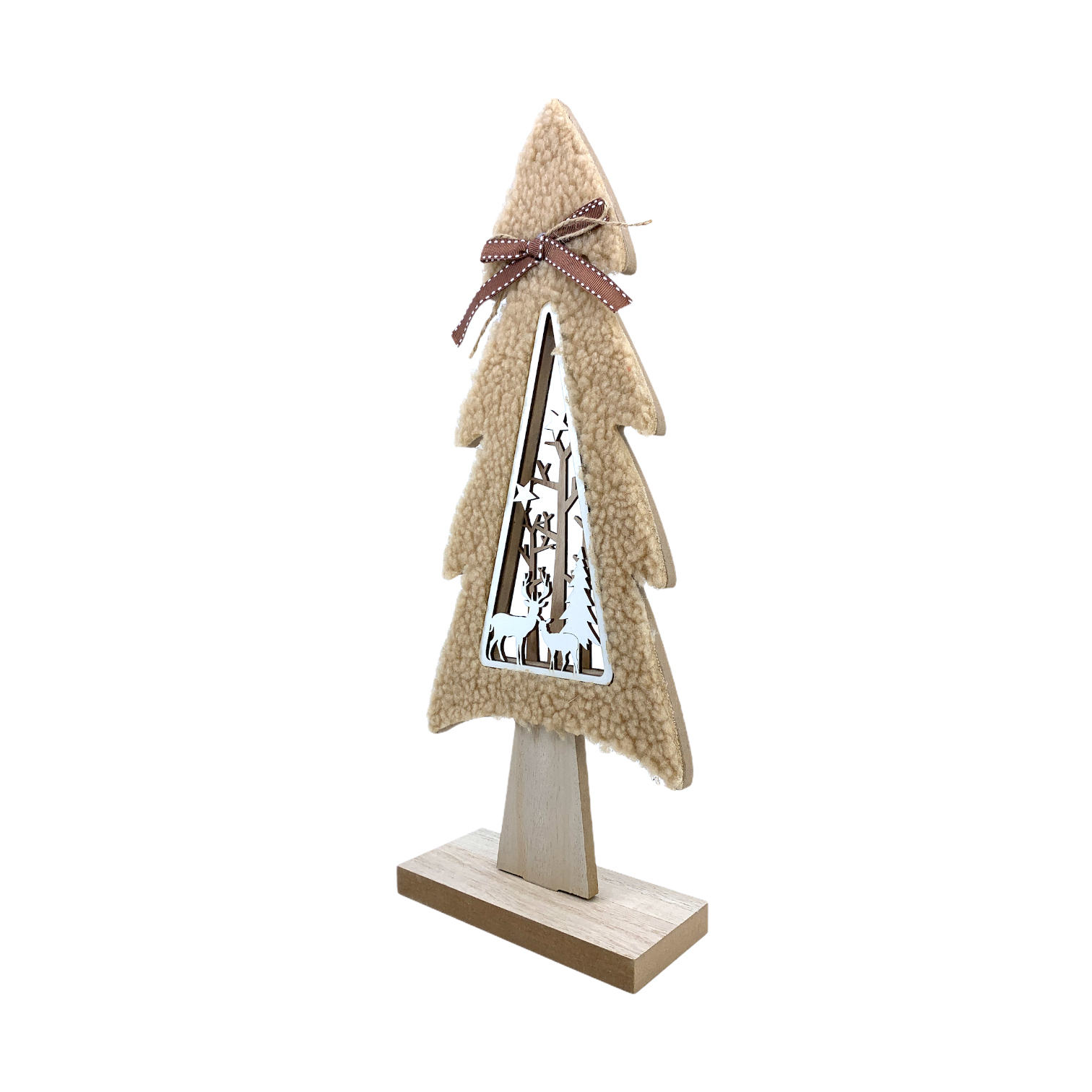 Χριστουγεννιάτικο Επιτραπέζιο Διακοσμητικό Ξύλινο Έλατο Μαλλί 29cm