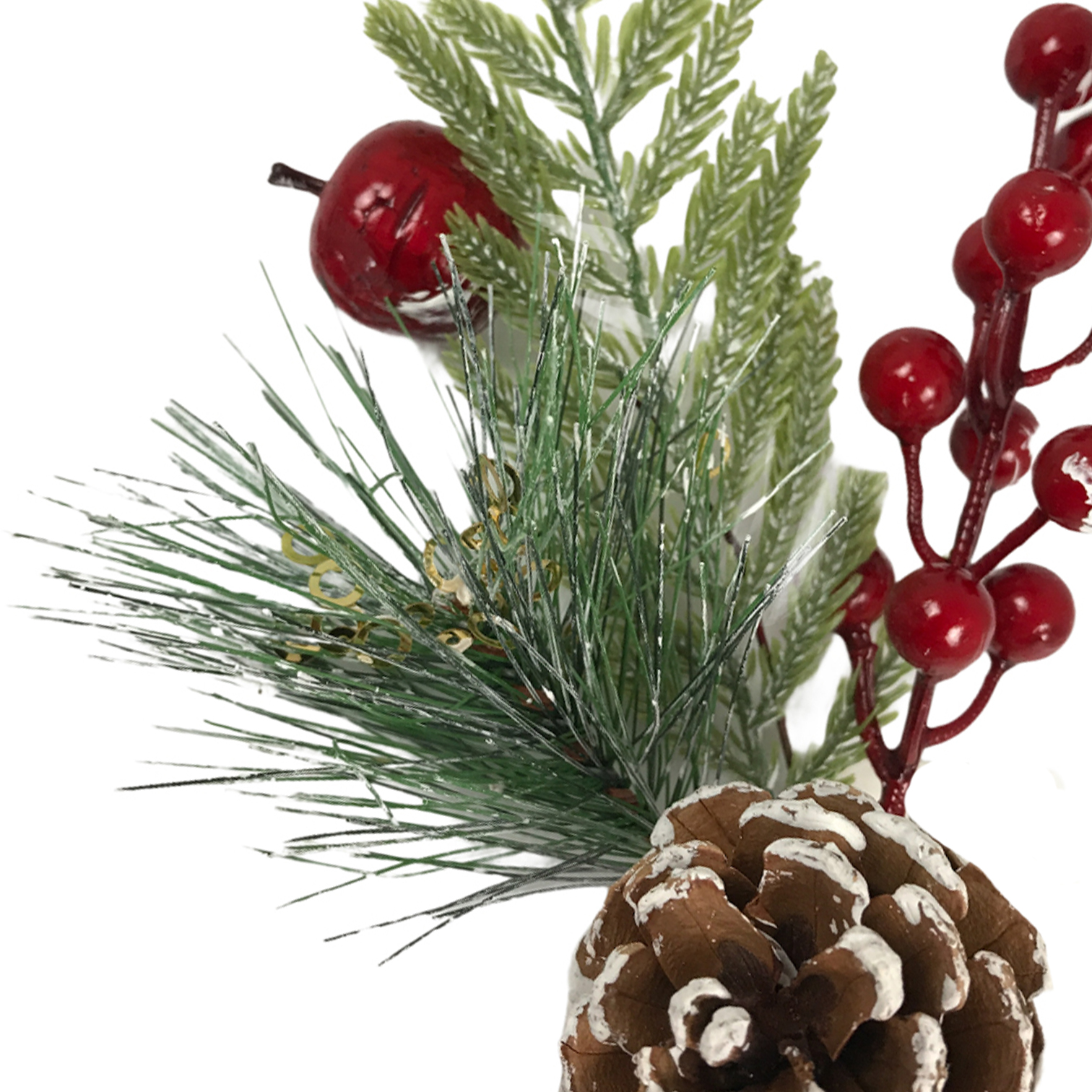 Χριστουγεννιάτικο Διακοσμητικό Κλαδί Πράσινο Berries Μήλο Κουκουνάρι Χρυσό Confetti 30cm
