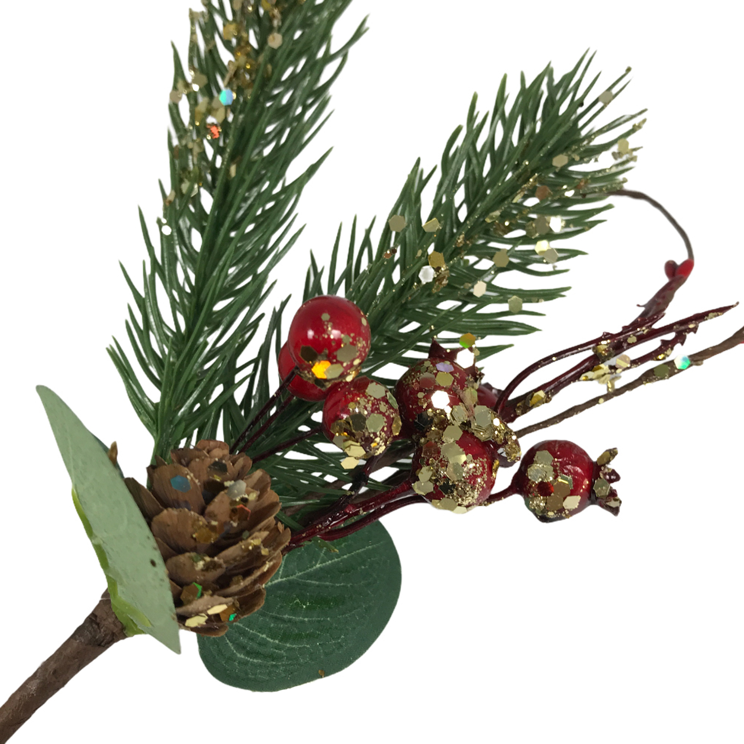 Χριστουγεννιάτικο Διακοσμητικό Κλαδί Χρυσό Glitter Berries 30cm