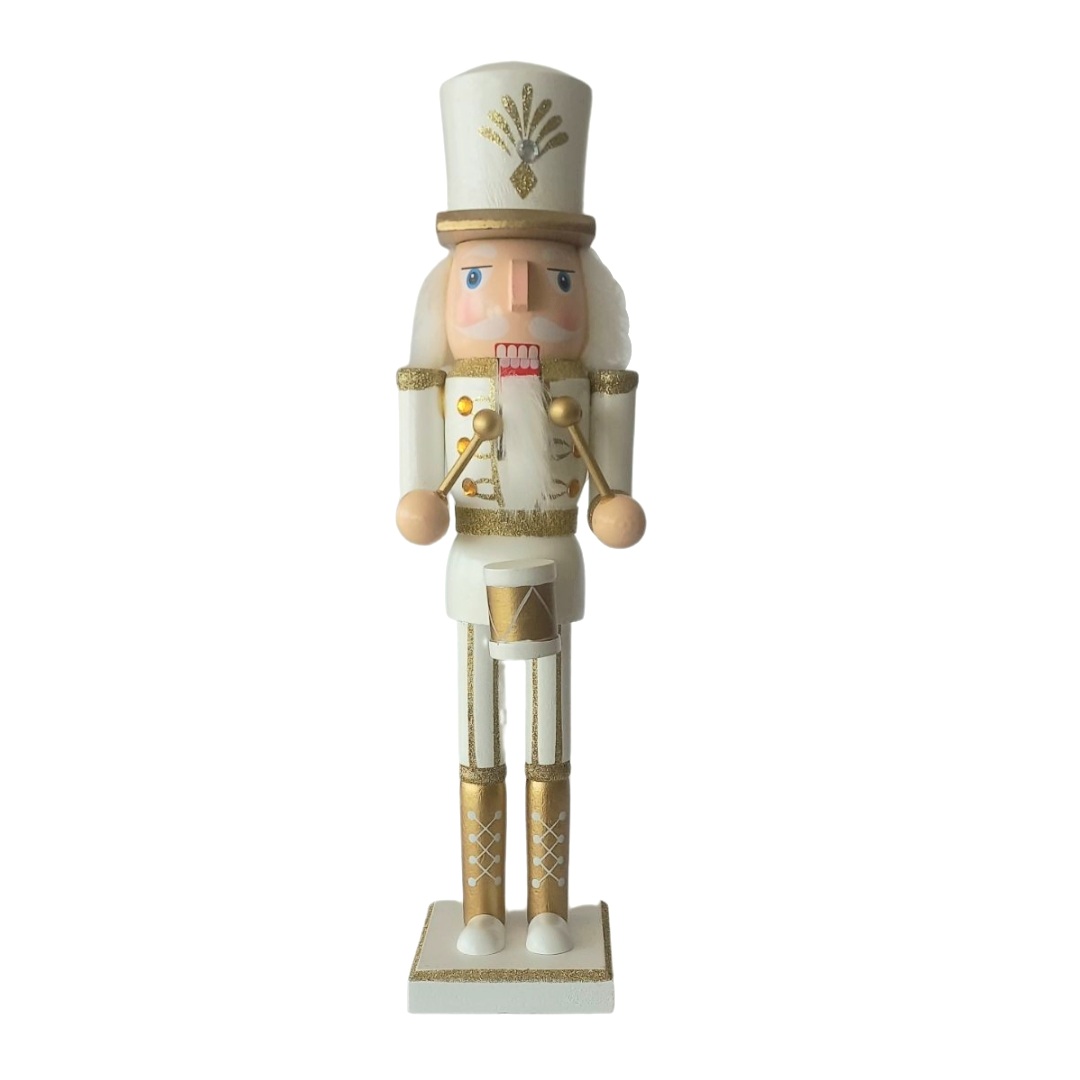 Χριστουγεννιάτικος Διακοσμητικός Στρατιώτης Λευκή-Χρυσή Στολή 4 Σχέδια Στρας 38cm