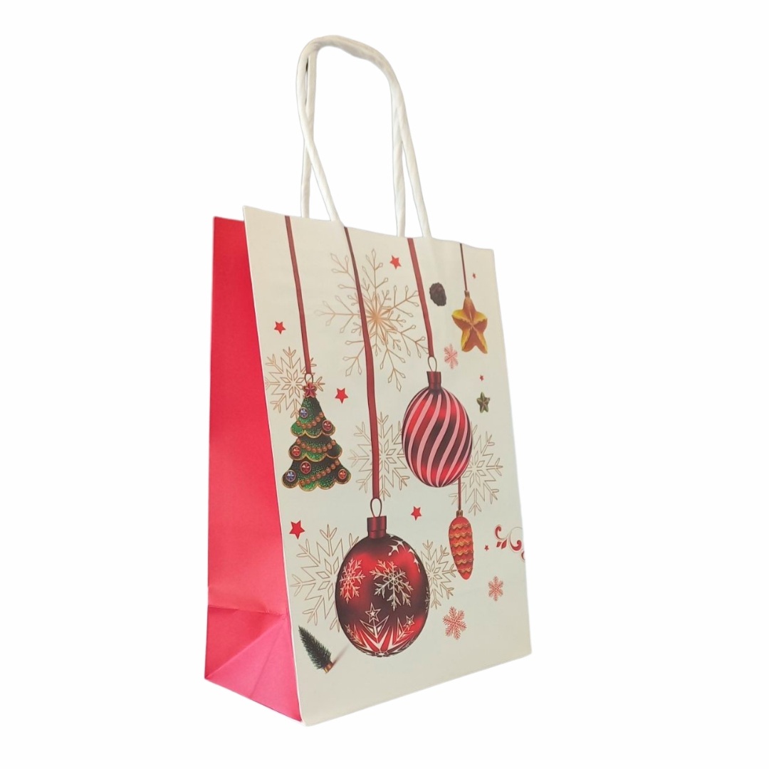 Χριστουγεννιάτικη Τσάντα Δώρου Λευκή Δώρα Στολίδια 4 Σχέδια 15x8x21cm