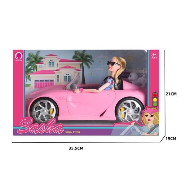 Κούκλα Μανεκέν 29cm Με Ροζ Αυτοκίνητο Και Γυαλιά 35,5x19x21cm