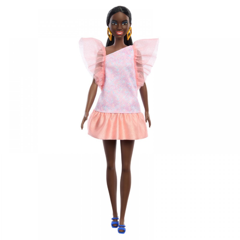 Mattel Barbie Fashionistas Κούκλα Μελαχρινή Με Ροζ Φόρεμα Τούλινο & Σκουλαρίκια (FBR37/HRH14)