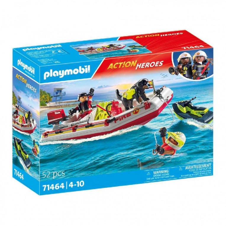 Playmobil Action Heroes - Φουσκωτό Σκάφος Πυροσβεστικής Με Θαλάσσιο Scooter (71464)