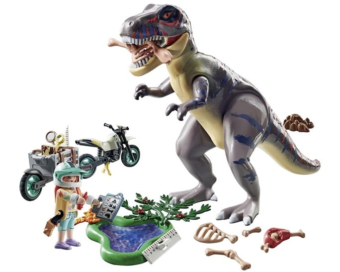 Playmobil Dinos - T-Rex & Εξερευνητής Με Μοτοσικλέτα (71524)