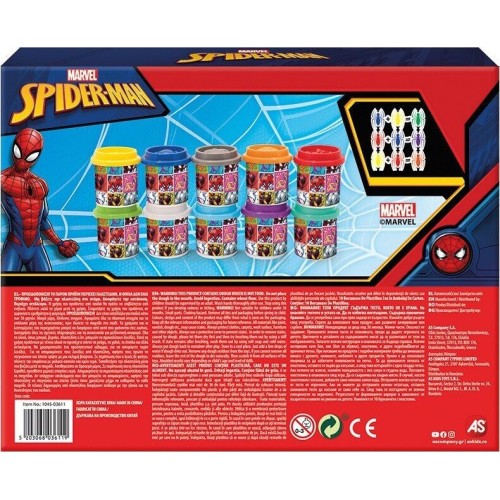 AS Company Πλαστελίνη Marvel Spiderman Κουτί Με 10 Βαζάκια Και Καπάκια Καλουπάκια 500gr Για 3+ Χρονών (1045-03611)