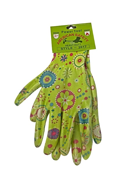 Γάντια Εργασίας 23x10 Polyester/latex/pvc Σε Πράσινο Χρώμα Με Λουλούδια