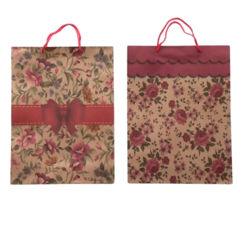 Χριστουγεννιάτικη Τσάντα Δώρου Μπορντό-Μπέζ Λουλούδια Διάφορα Σχέδια 15x6x20cm