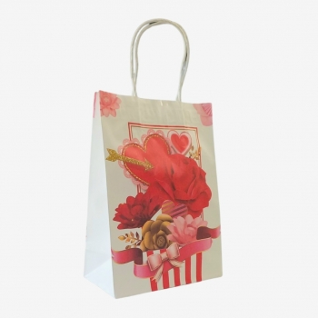 Τσάντα Δώρου Χάρτινη Kraft Λουλούδια Καρδιές 4 Σχέδια 15x8x21cm