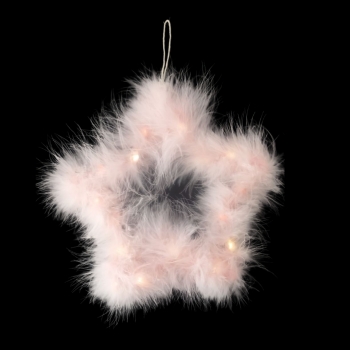 ΧΡΣ Στολίδι Μπαταρίας Αστέρι Ροζ/ Λευκό Πούπουλα φως 23x23cm