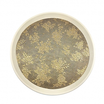 Δίσκος Σερβιρίσματος Χρυσά Λουλούδια Πλαστικός Στρογγυλός 35 Εκατοστά